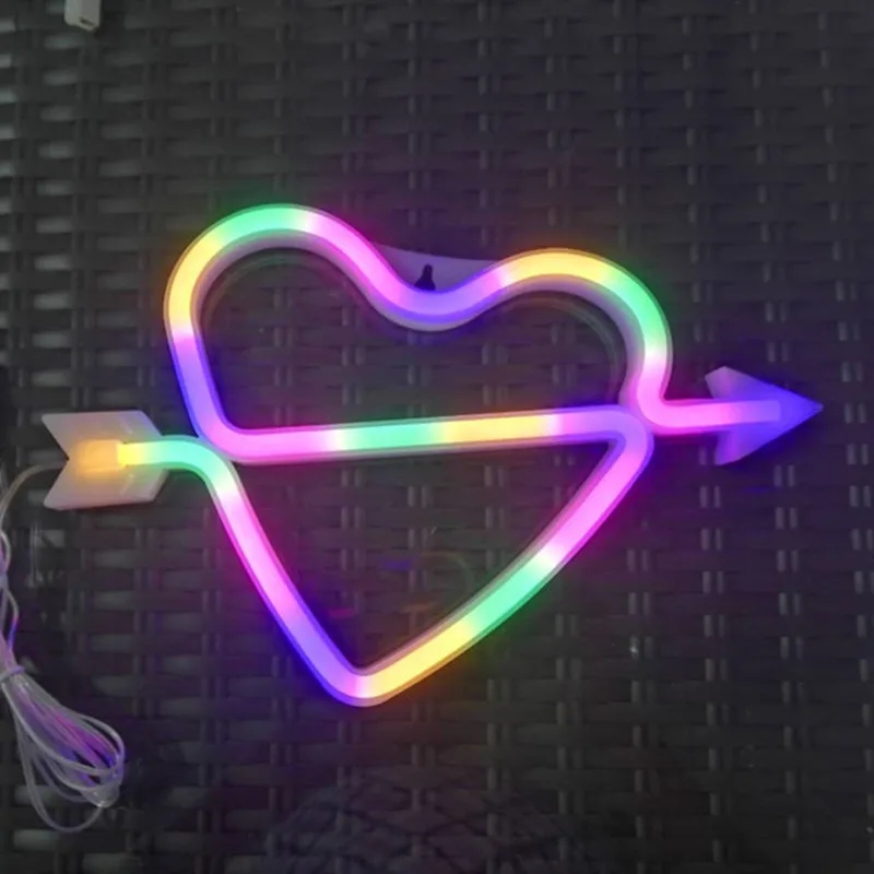 Cupid Love Bedroom Night Light Heart Lamp Neon Sign Wall Hanging Decoration For Wedding Party Home Holiday Valentines Lover Gift