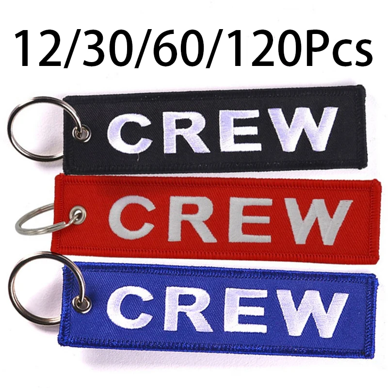 12-120Pcs Fabric Embroidery Crew Keychain Flight Crew Motorcycle Embroidery Keychain