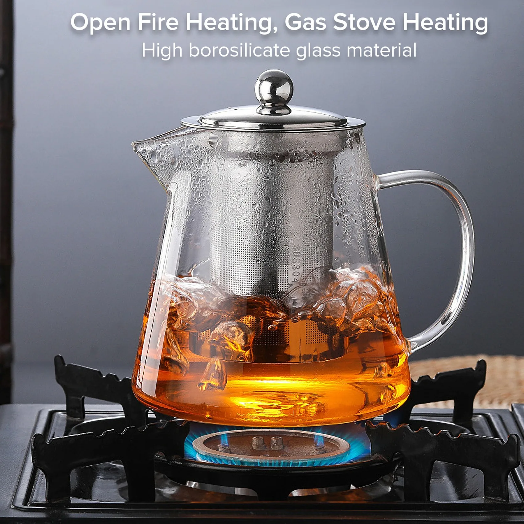 SEWS-Glass Teapot With Stainless Steel Removable Infuser For Loose Leaf Tea, Bonus Tea Kettle & Infuser Coaster, 950Ml