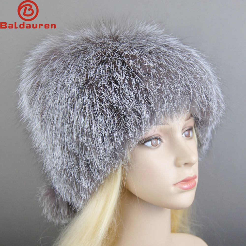 

Fashion New Women Natural Real Fox Fur Hat Winter Real Fox Fur Beanies Caps Handmade Warm Soft Knitted Real Fox Fur Skullies Cap