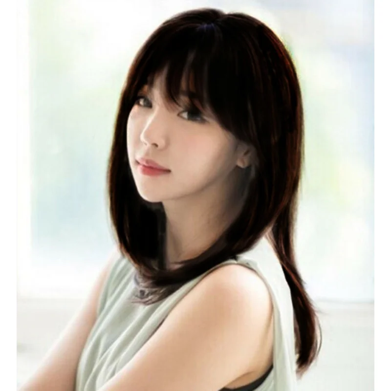 

Women Black Natural Fringe BOB Fancy Costume Party Medium Short Hair Full Wigs