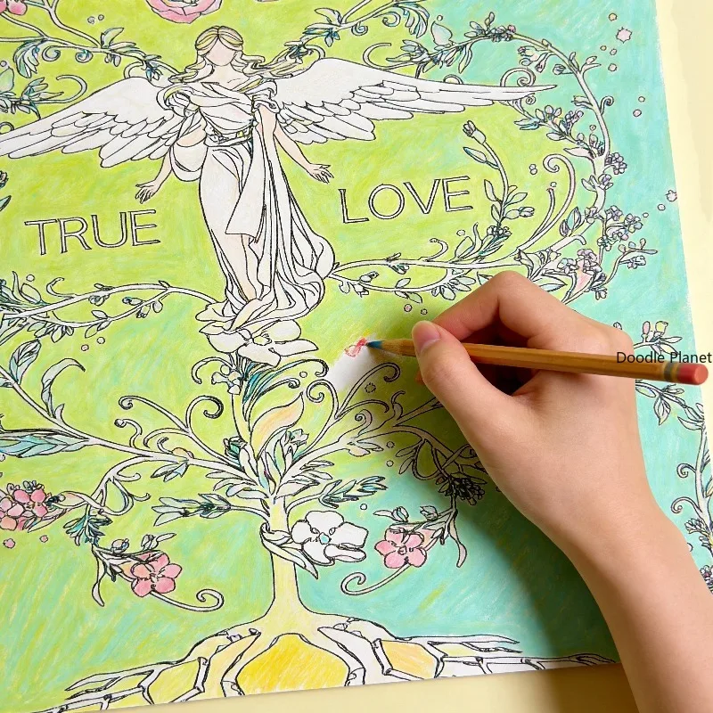 A European Style Retro Palace Style Coloring Copy Book, Include Patterns of Girls/angels/flowers/vines, 24 Pages, Large-sized