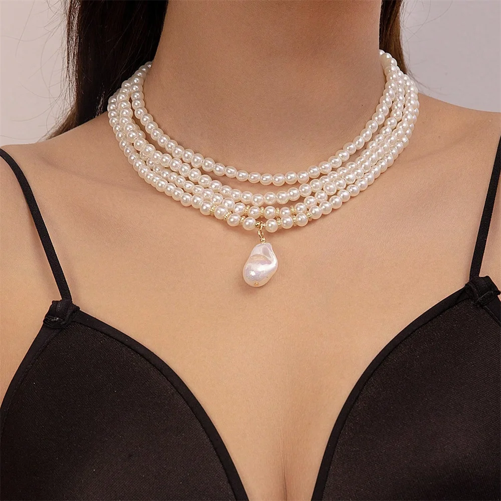 Luxury Layered Faux Pearl Beaded Necklace With Heart Shaped Locket Charm High-End Elegant Choker Women  For Fashion Gala Bride