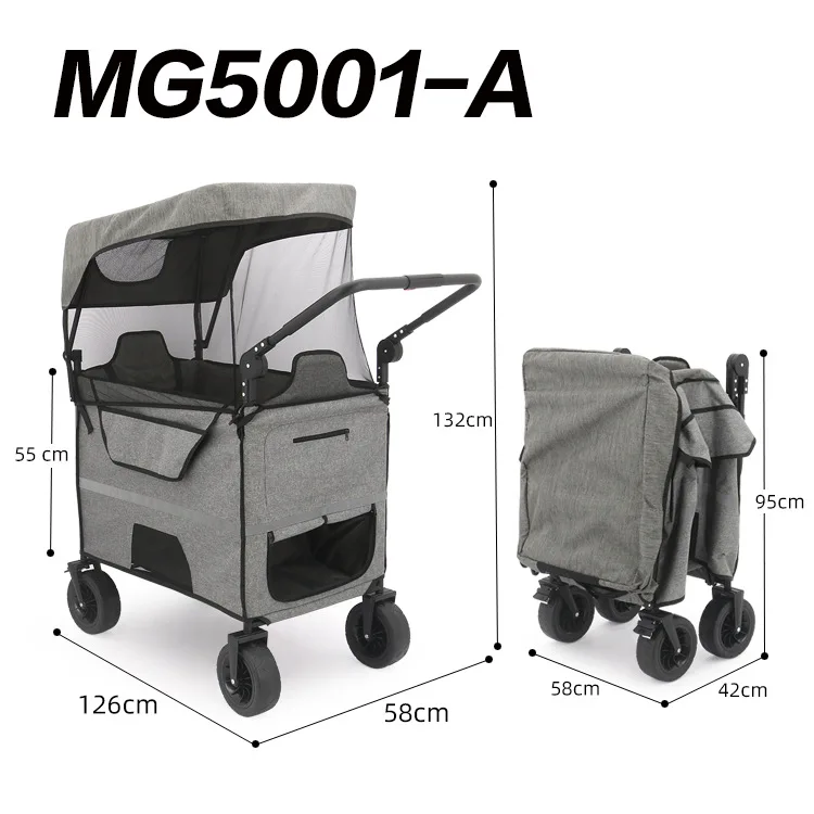 Outdoor mosquito-proof baby camping cart camp foldable double four-wheel with roof shading sun protection