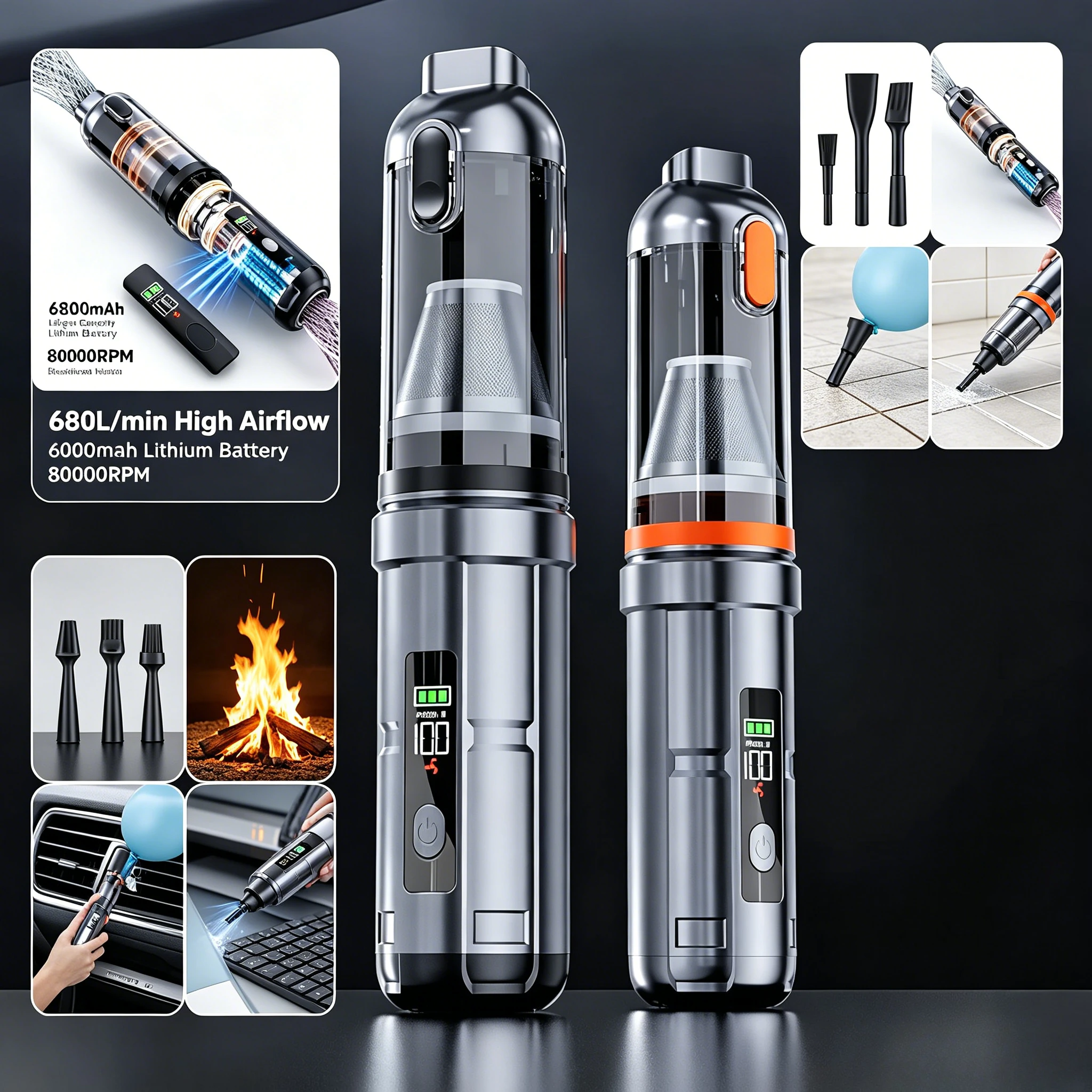 17000PA Car Vacuum Cleaner with Brushless Motor Handheld Vacuum Portable Cordless Compressed Air Duster for Car Home Office Pet