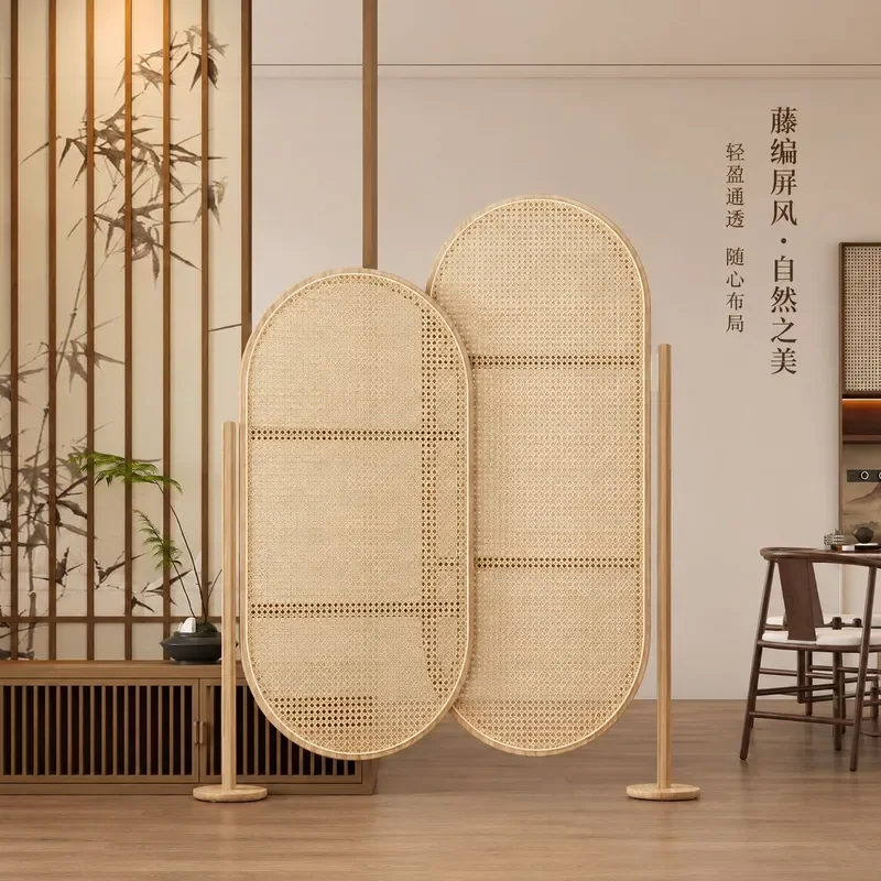 New Chinese Style Rattan Screen Partition for Living Room Entrance Medieval Decor Folding Privacy Shield for Home and Health