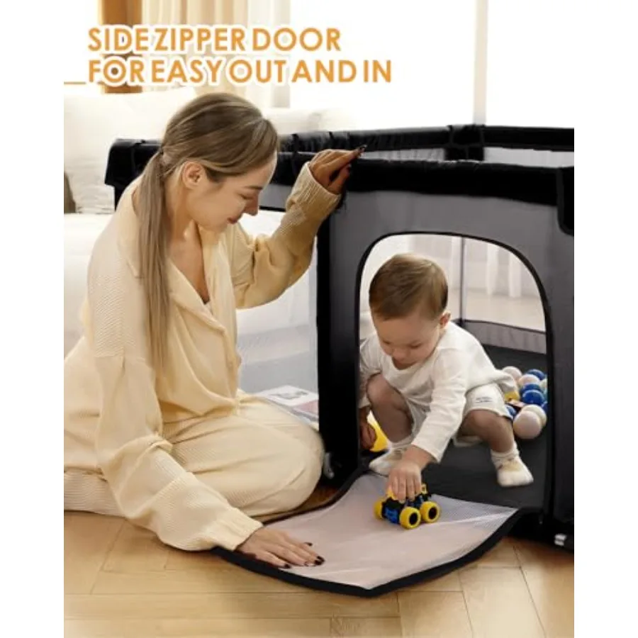 روضة أطفال مع حصيرة 71 بوصة × 59 بوصة ساحة لعب كبيرة جدًا للأطفال الرضع والأطفال الصغار مع حصيرة لعب سميكة ناعمة آمنة في الأماكن المغلقة
