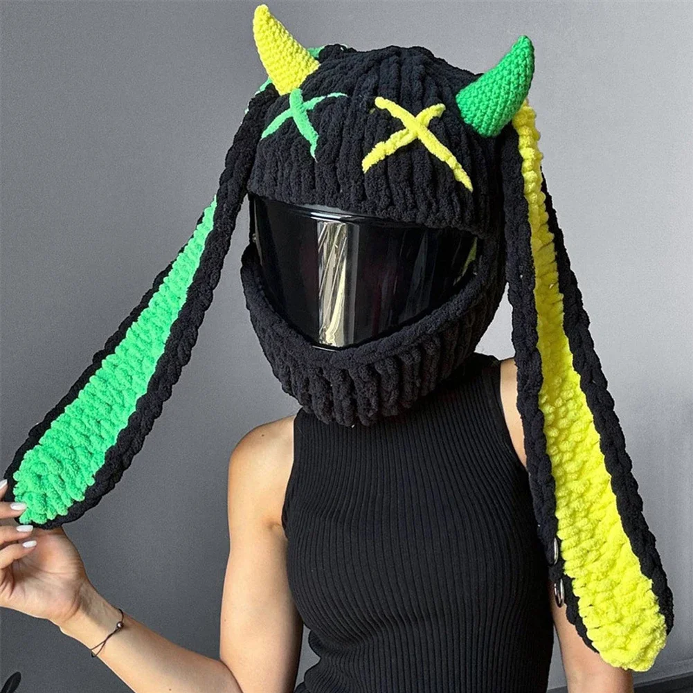 crochet motorcycle helmet cover Cool Covers, Full Face Helmet Decorative Hat, Cute Cartoon Cap Men Women Couple Plush Fluffy Fun Riding Gear and Gifts, Motorbike Helmet Case-A : Automotive Creative Crocheted Motorcycle Helmet Cover,