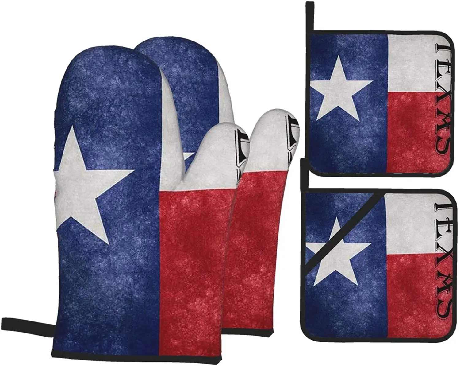 Texas Flag Oven Mitts and Pot Holders Sets of 4 Resistant Hot Pads with Polyester Non-Slip BBQ Gloves for Kitchen Cooking Baking