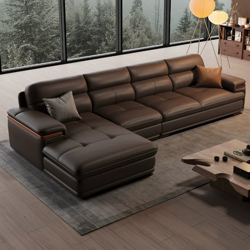 

irst layer cowhide, modern simple living room, corner size apartment, left and right concubines, sofa combination