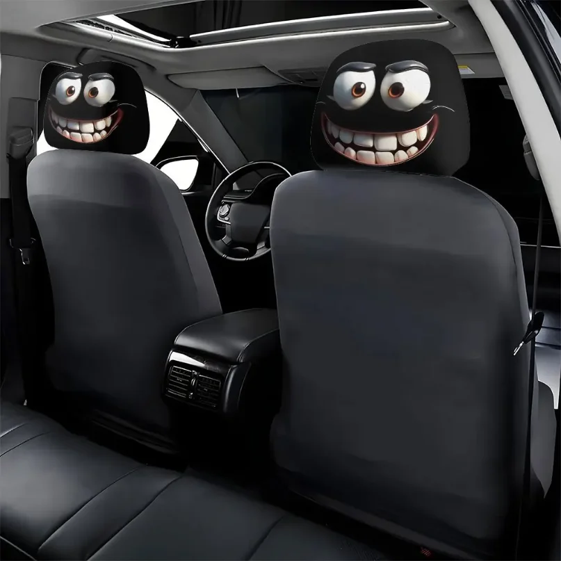 2pcs Smiley Face Car Pillow Covers, Soft Washable Headrest Covers, No Deformation
