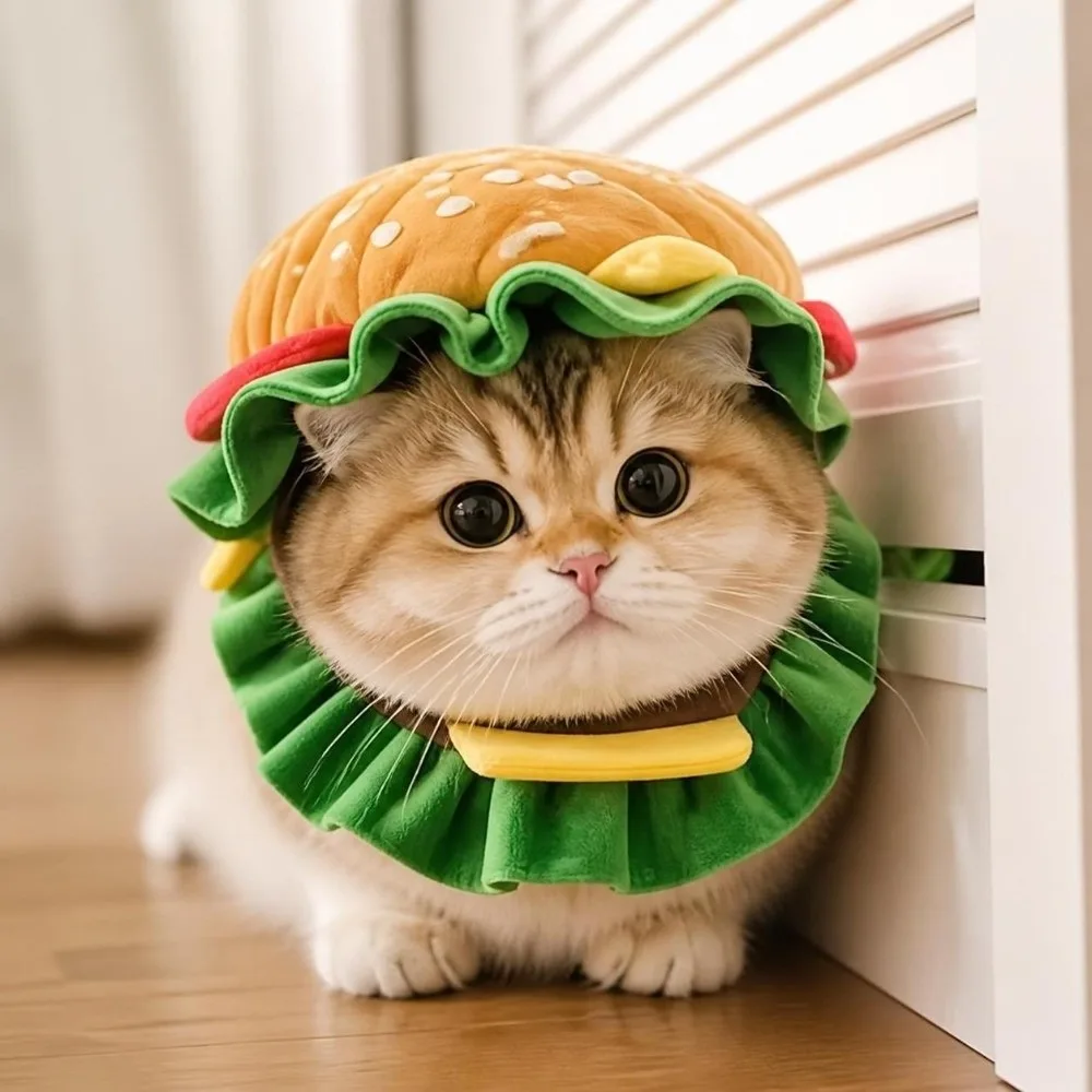 Festival Hamburger Pet Burger Hat Cosplay Cross Dressing Dog Costume Hat Adjustable Funny Cat Headgear Halloween Dress Up