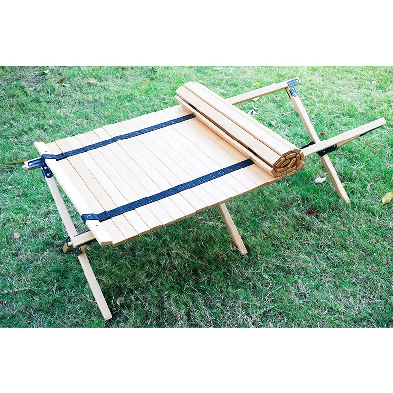 Outdoor Folding Portable Wooden Picnic Table High Quality Beech Wood Camping Egg Roll Table