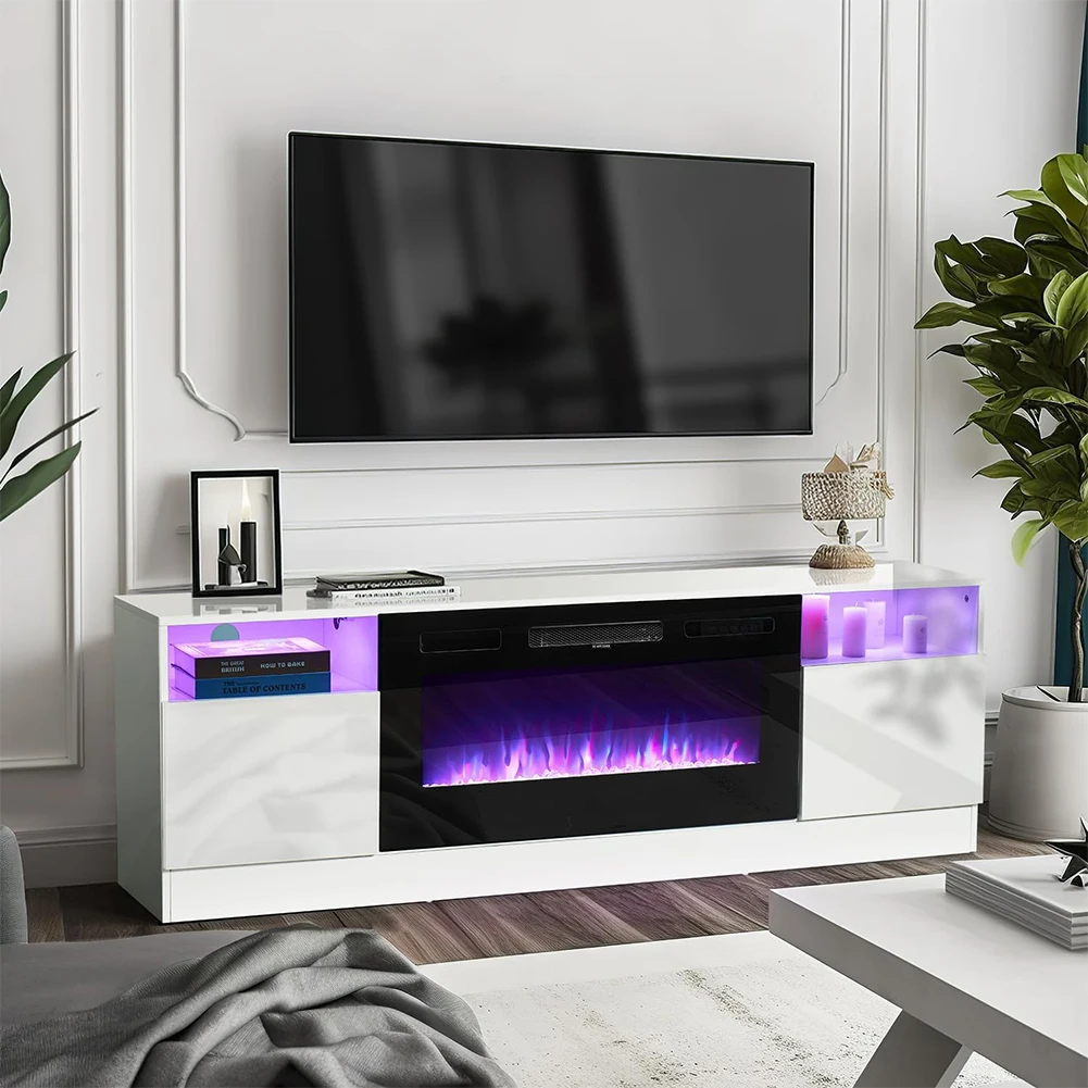 【Breeins】Recessed Electric Fireplace TV Stand with Closed Storage Home Decoration With Remote Modern