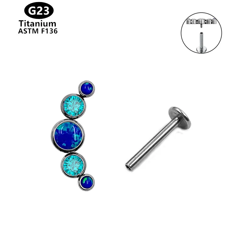 Fashion Women Stud Earrings G23 Titanium Inlaid Shiny Opal Ear Spiral Tragus Cartilage Piercings Jewelry Girls Festival Gift