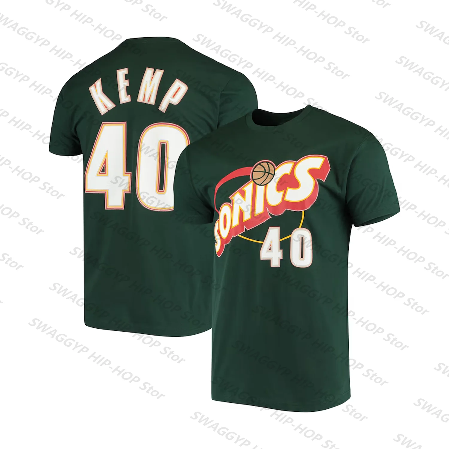 Gary Payton Sonics Hardwood Name&Number T-Shirt-Gray#20 Shawn Kemp Classic Vintage Unisex Basketball Tee Tops-Green Kids/Adults