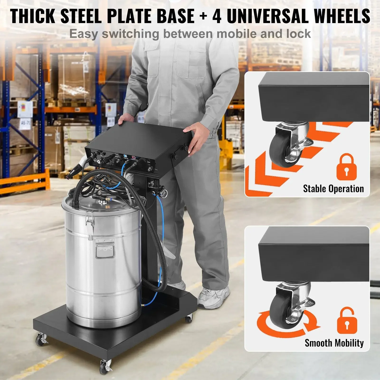 Powder Coating System, 40 W 100KV Electrostatic Output Powder Coating Kit with 50L Powder Hopper, 450g Per Minute Powder