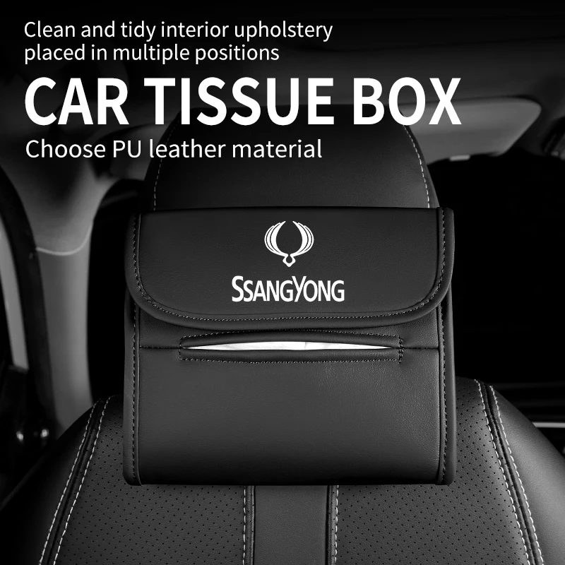 Car Tissue Storage Box Holder Backrest Towel Hanging Tissue Case For SsangYong Actyon Korando Rexton Kyron Rodius Tivoli Musso