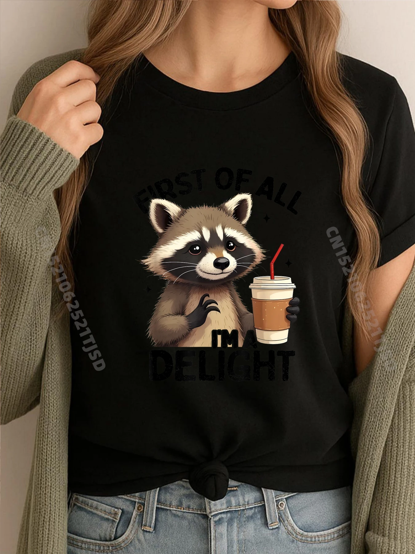 

First Of All I M A Delight Raccoon Рождественские рождественские рубашки женская мужская одежда с графическим рисунком футболка для женщин