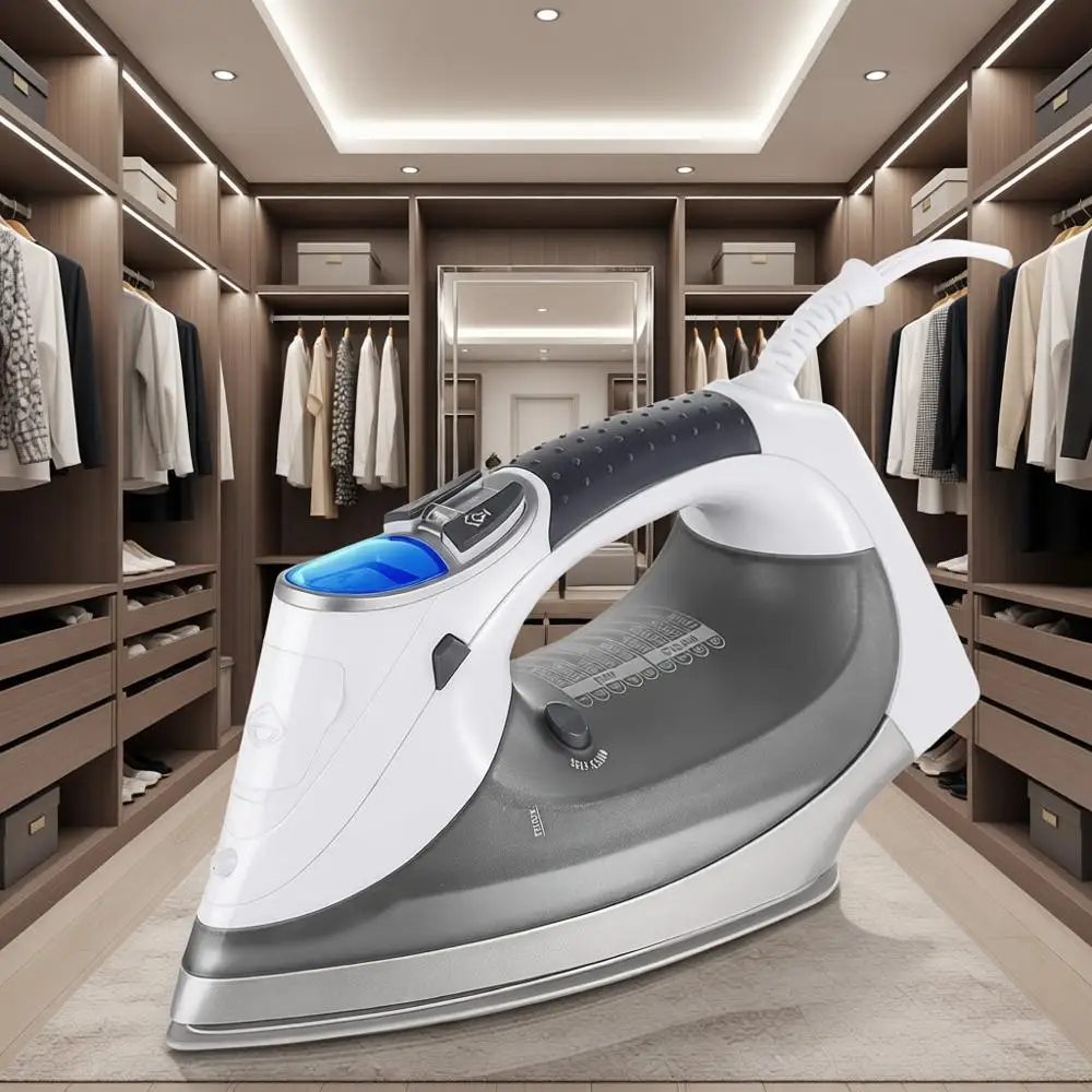 

Паровой утюг мощностью 1800 Вт с цифровым ЖК-дисплеем, двухслойной и покрытой подошвой, автоматическим отключением в 3 режимах, 9 предустановленными температурными и паровыми режимами.