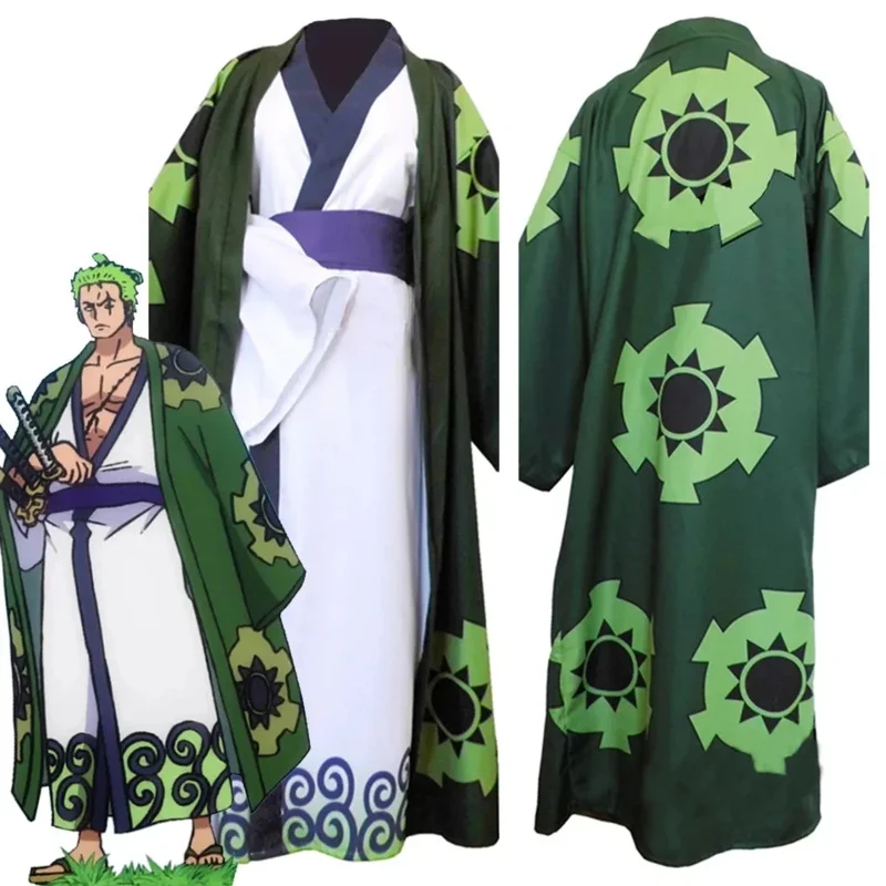 2025 New Roronoa Costumes Anime Country Cosplay Kimono Robe Cloak Belt Full Suit Wano Kuni Christmas Gift Zoro