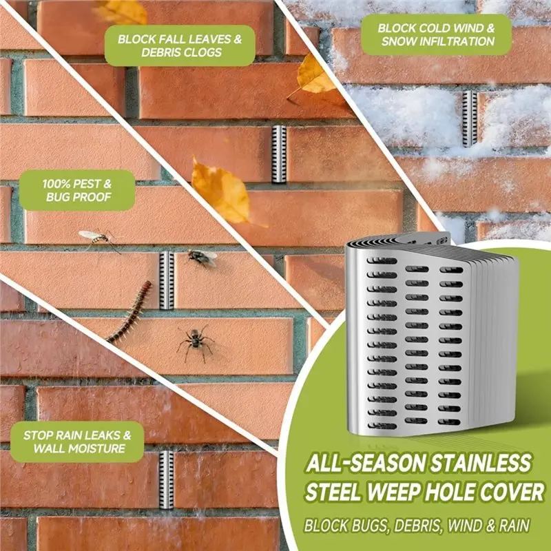 T19C For Bricks Weep Hole Covers- 40 PCS Stainless Steel Drains Hole Inserts, Screen For Wall Protection