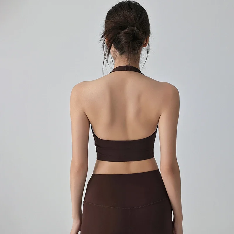 New Summer Women Yoga Tank Tops Sexy Fashion Hanging Neck Fixed Chest Pad Yoga Bra Running Fitness Outdoor Leisure Sports Top