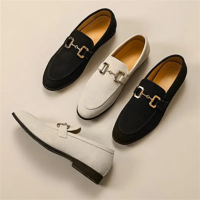 Men Loafers Solid Color Faux Suede Square Toe Low Heel Metal Buckle Fashion Business Casual Wedding Daily Dress Shoes