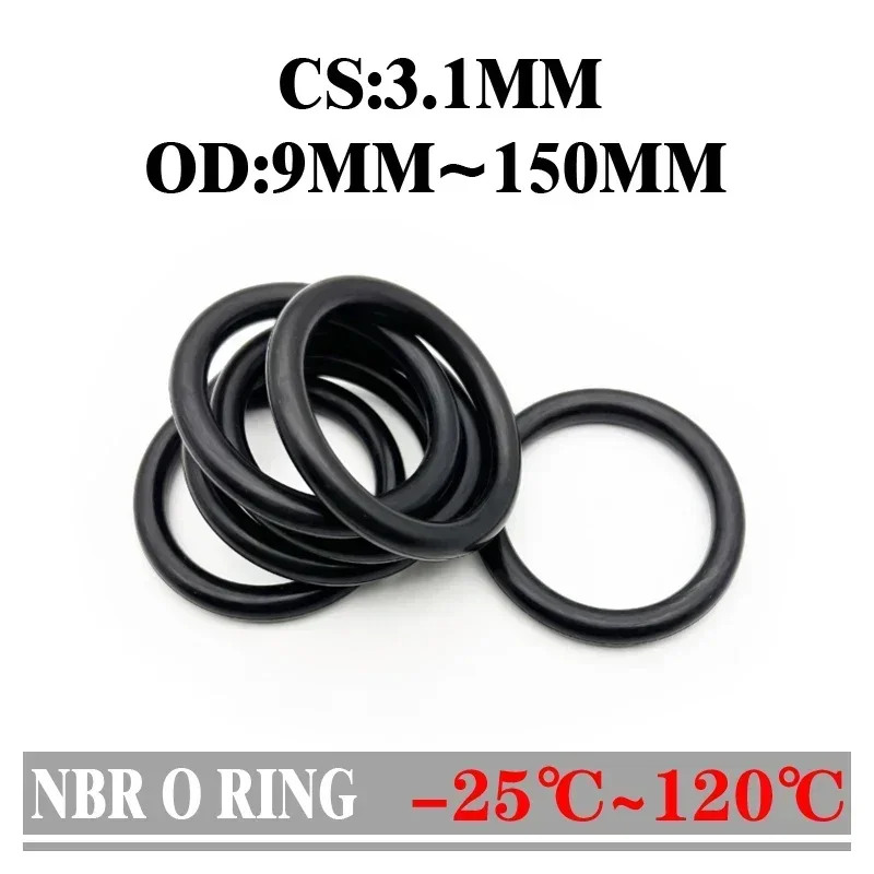 20pcs O Ring Gasket CS 3.1mm OD 9mm ~ 150mm NBR Automobile Nitrile Rubber Round O Type Corrosion Oil Resistant Seal Washer Black