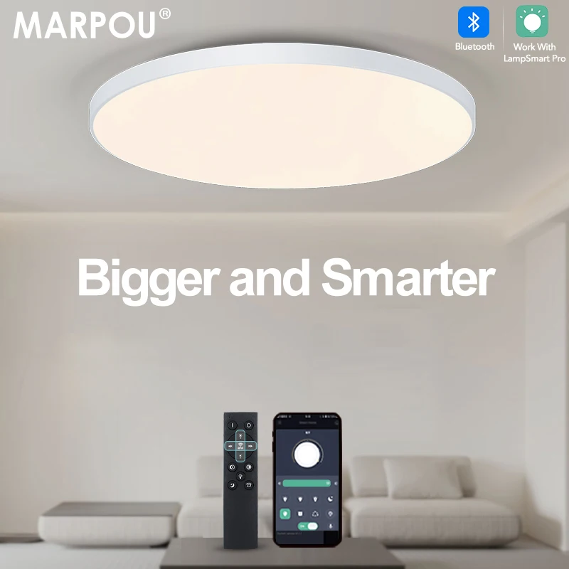 MARPOU 빅 사이즈 스마트 천장 램프, 침실용 LED 램프, 리모컨 밝기 조절 LED 조명, 80W 