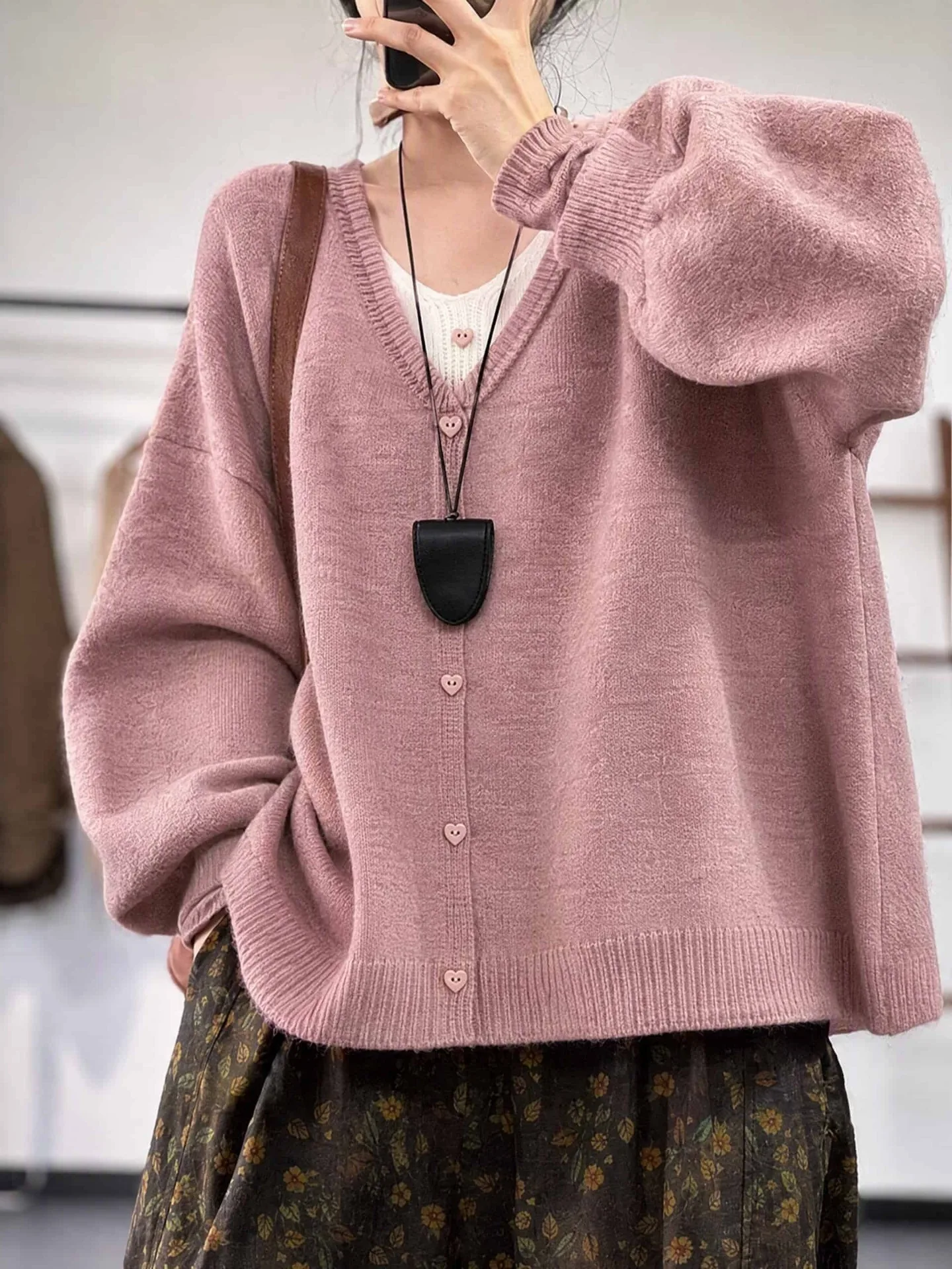 Fall Fashionable V-Neck Loose Casual Long Sleeve Knitted Sweater Large Size Women's Clothing Artistic Style Patchwork Design