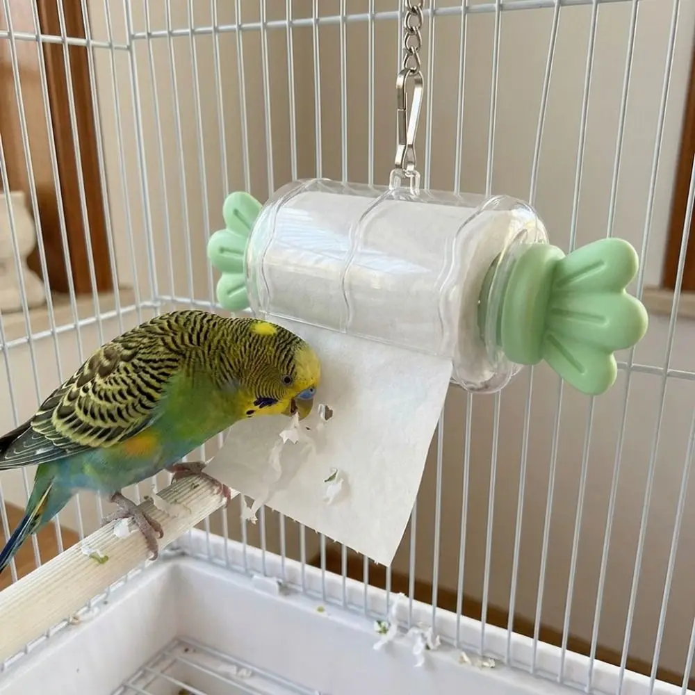 Hanging Chain Parrot Shredding Toy Candy Shape with Rolling Paper Bird Cage Chew Toy Wear Resistant Bite Resistant