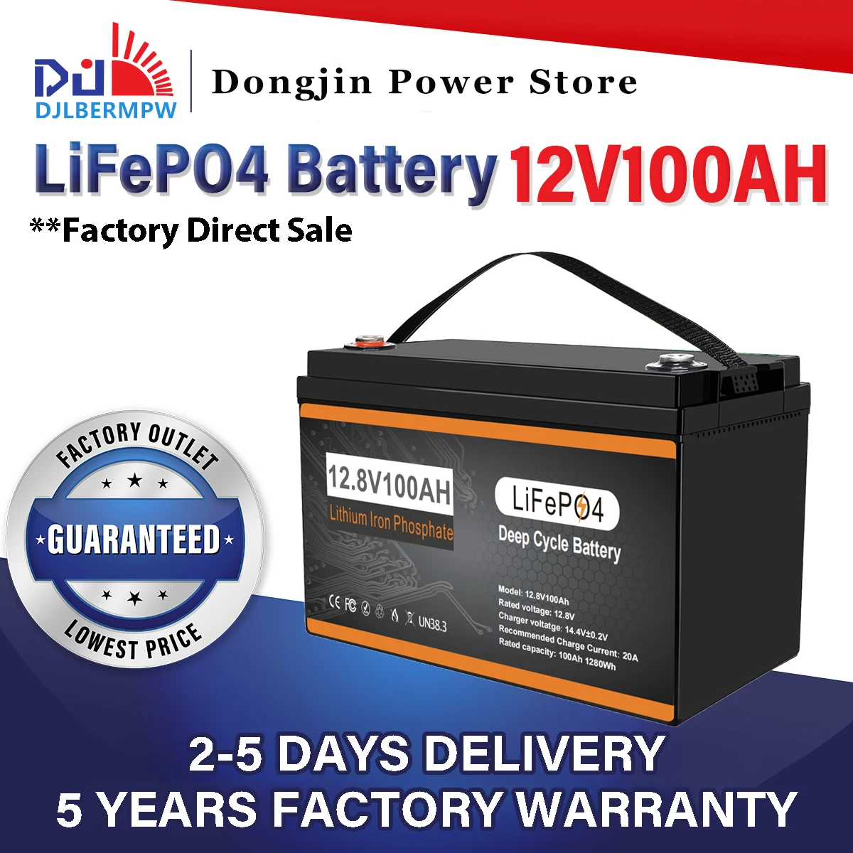 DJDCPOWER LiFePO4-Batterie 48 V 100 Ah Tragbare externe Batterie Lithium-Eisenphosphat-Batterien 48