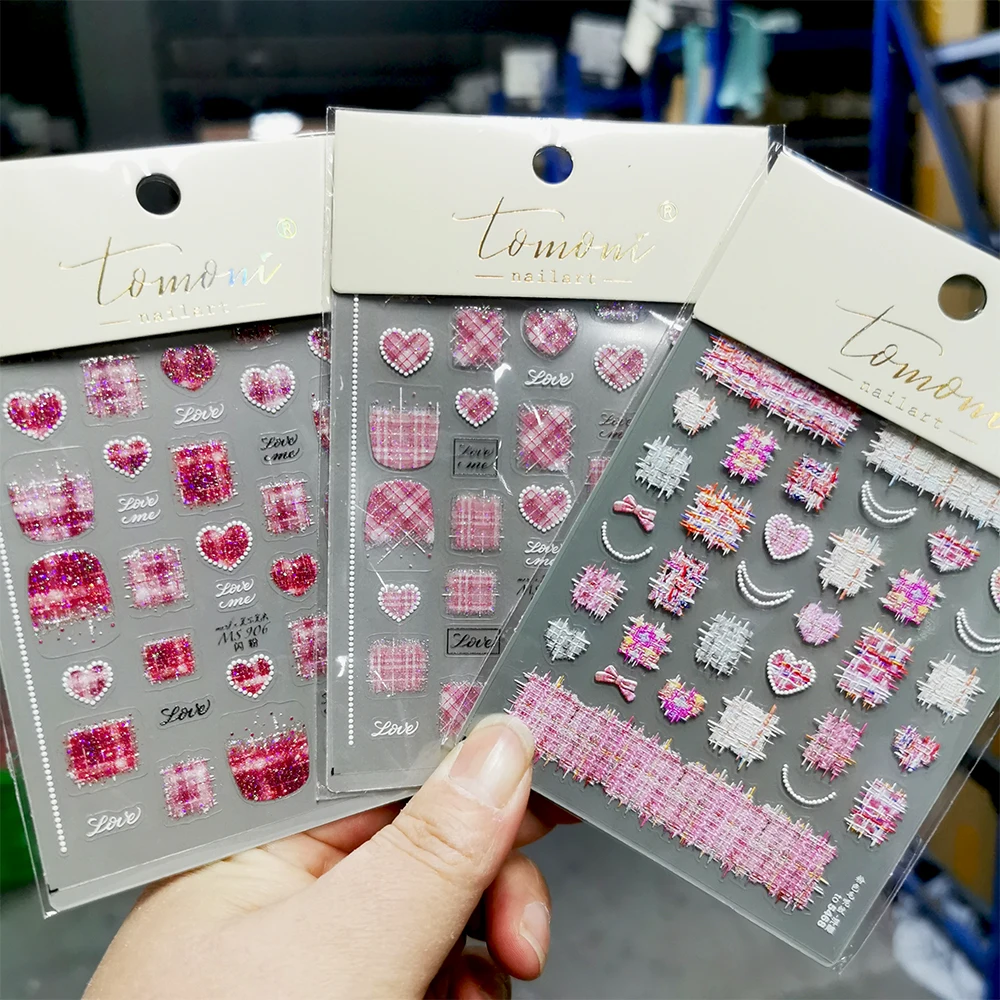 1/2/3 قطعة 5D بريق مسمار الملتصات 2025 خريف شتاء لوح الترنج الصوفية منقوشة الحب القلب غطاء كامل لاصق مسمار ملصق مائي مسمار المنزلق #1