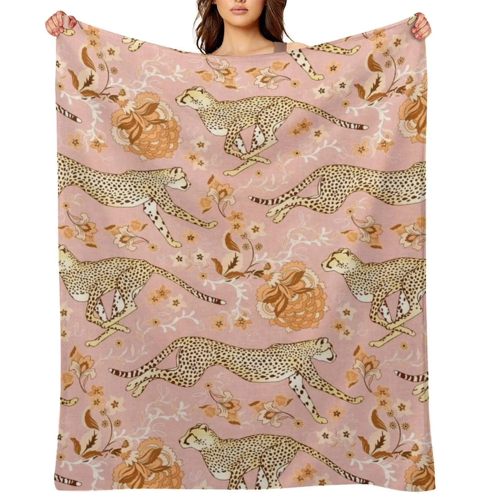 

Cheetah Chintz - light orange and dusky rose Throw Blanket Retros sofa bed Plaid for babies Blankets