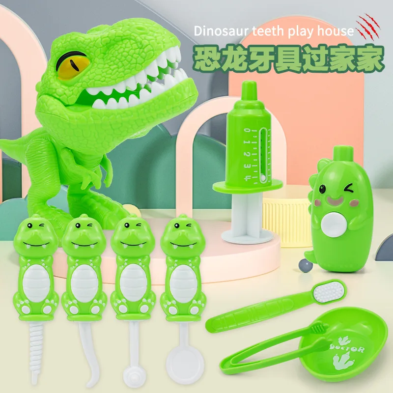 Juguete educativo con tema de dinosaurio para niños, juego de rol para médicos de aprendizaje temprano, ayuda para la enseñanza de dientes de cepillado de inteligencia, nuevo