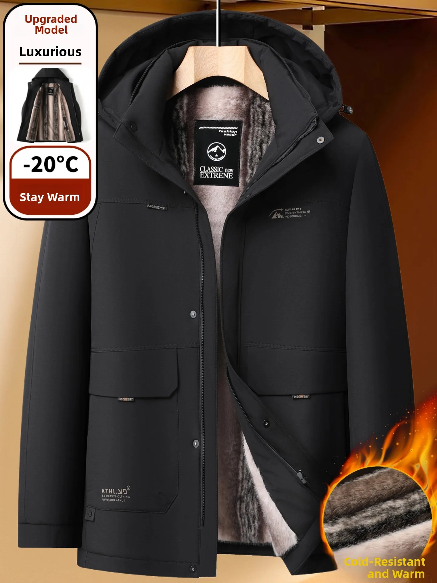 

Thiened Fce Lined Hooded Cotton Jaet for Middle-Aged And ly Men Winter Warm Outerwear Dad Winter Clothes Cold Proof
