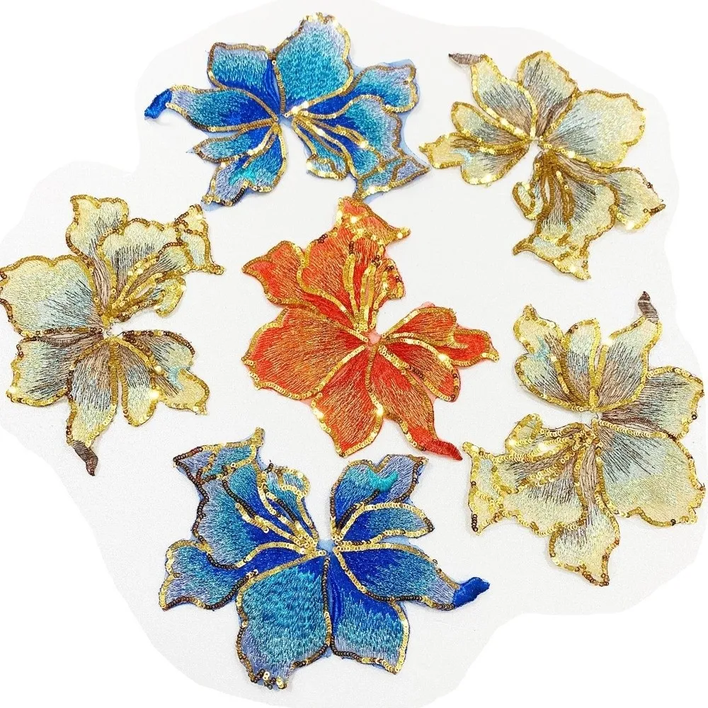 Creative Big Sequin Flower Applique DIY Lace Trim 3D Flower Embroidery Patches Mesh Applique Sew on Embroidered Applique