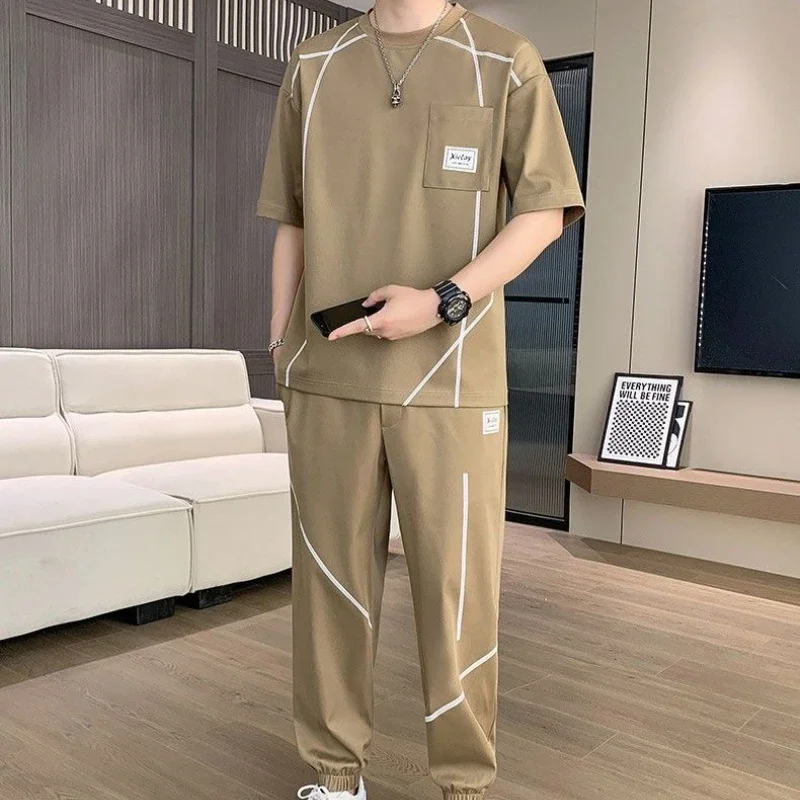 

Sports Suits Male T Shirt Trousers Sets Loose Cheap Clothes Outdoor High Quality Stretch Cool Baggy Slim Fit Tee Men's Pants Set