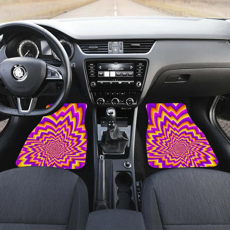 Yellow Expansion Moving Optical Illusion Front and Back Car Floor Mats Heavy Carpet Front and Rear Full Set 4PCs Pack