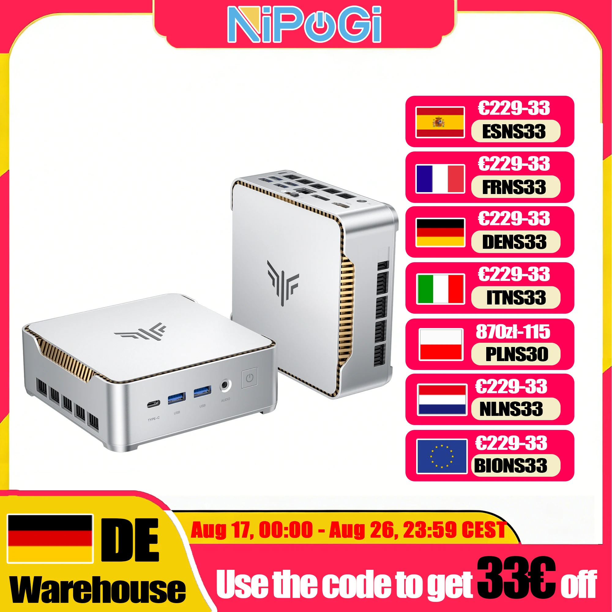 NIPOGI P2 Mini-PC AMD Ryzen Embedded R2544 Prozessor 16GB DDR4 512GB M.2 2280 SSD Wifi5 BT4.2 BIS ZU 4TB Mini-PC Windows 11