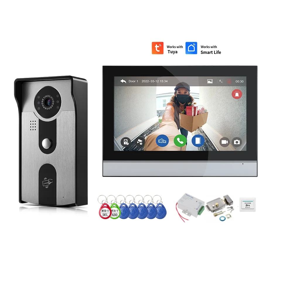 1080P Tuya WiFi 10 Inch Touch Monitor Video Door Phone Intercom System  RFID Unlock APP Record Smart Home Doorbell Camera Kits