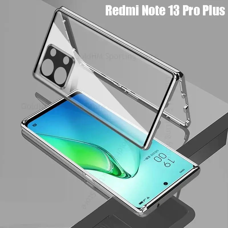 

For Redmi Note 13 Pro Plus Tempered Glass Phone Case For Redmi Note 12 13 Pro Plus 360 Double-Sided Magnetic Lens Film Protector