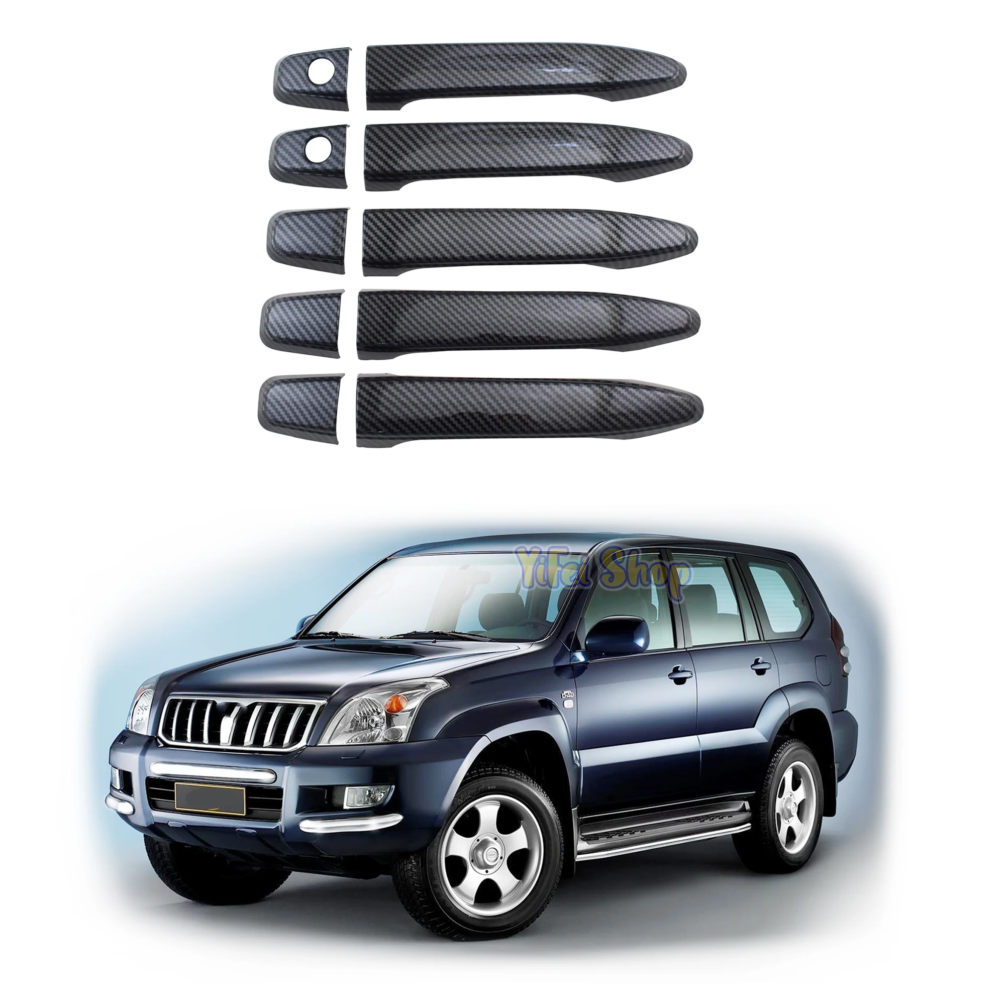 

For Toyota Land Cruiser Prado FJ120 4000 2700 2003-2009 ABS Plastic Carbon Car Accessorie Door Handle Cover Trim Paste Style