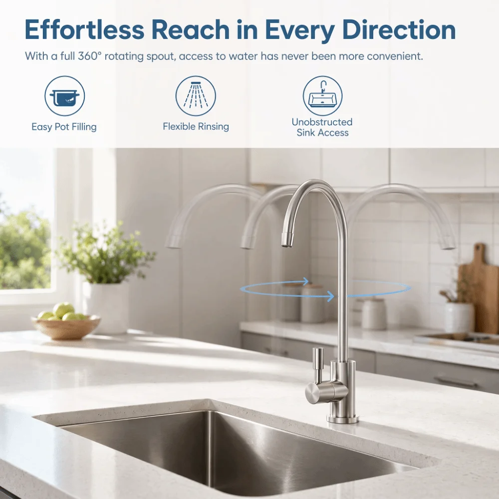 1/4 Inch Connection Drinking Water Faucet 360 Degrees Rotation PVD Plating Water Filter Faucet Mini Swan Neck Design