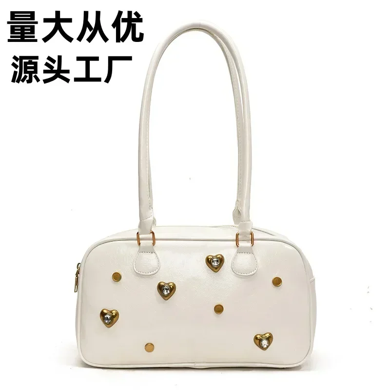 

2025 Women's Vintage Rivet Tote Bag - Large Capacity Shoulder Crossbody Purse, Lazy Chic Commuter Handbag for Daily Use