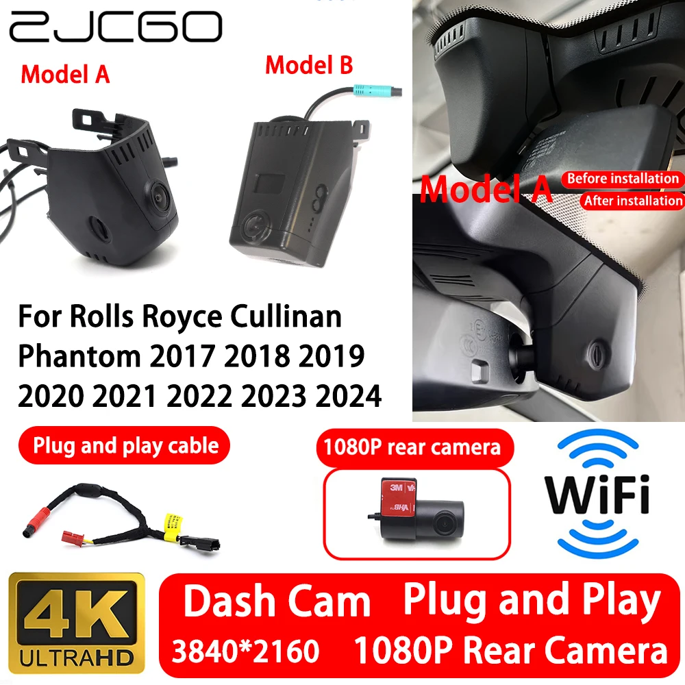 for Rolls Royce Cullinan Phantom 2017~2024 4K 2160P Front Rear Camera Dash Cam Wifi Plug and Play Video Recorder Loop Recording