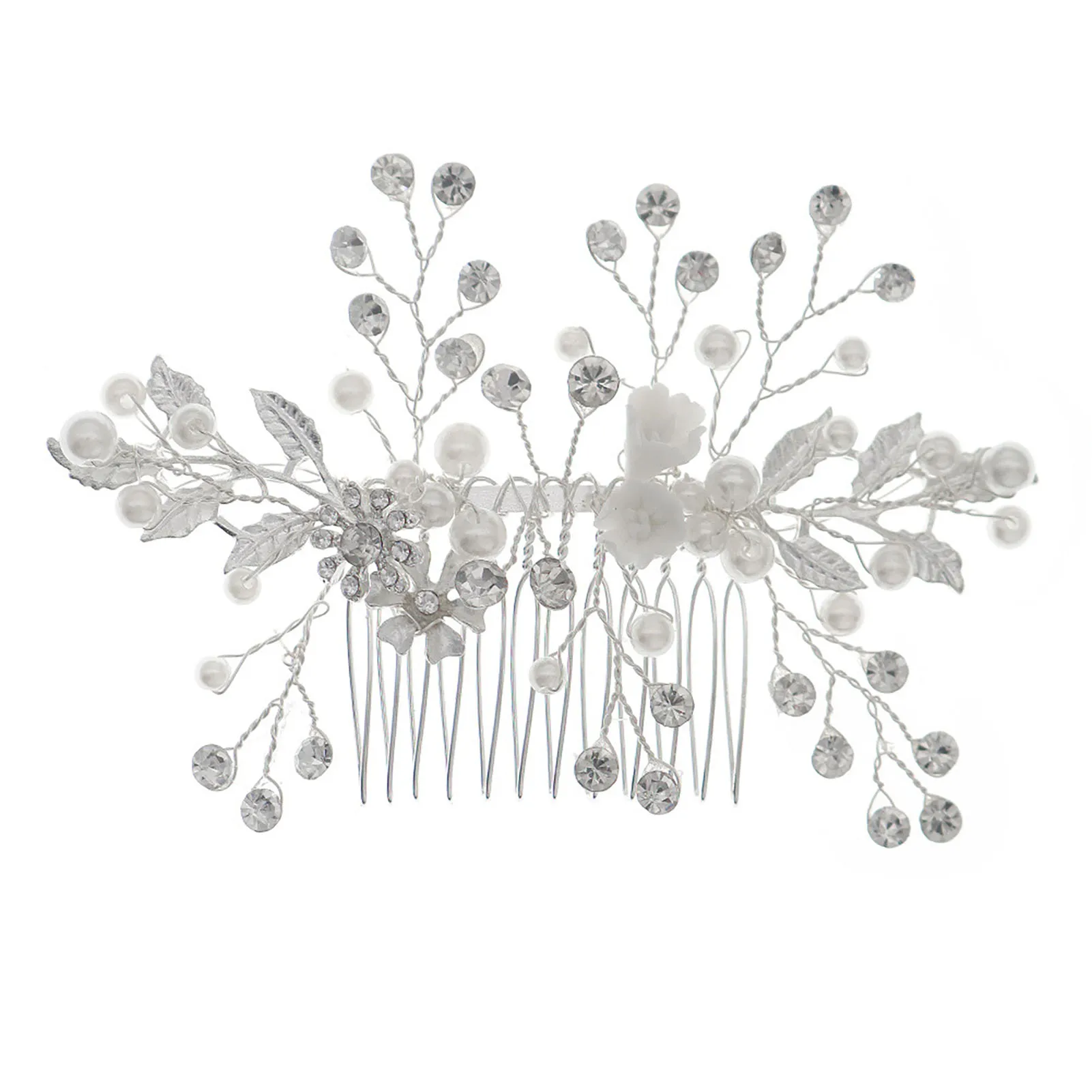 Bridal Hair Combs Headwear Leaf & Rhinestones Decor Luxurious Headwear for Stage Performance School Ball