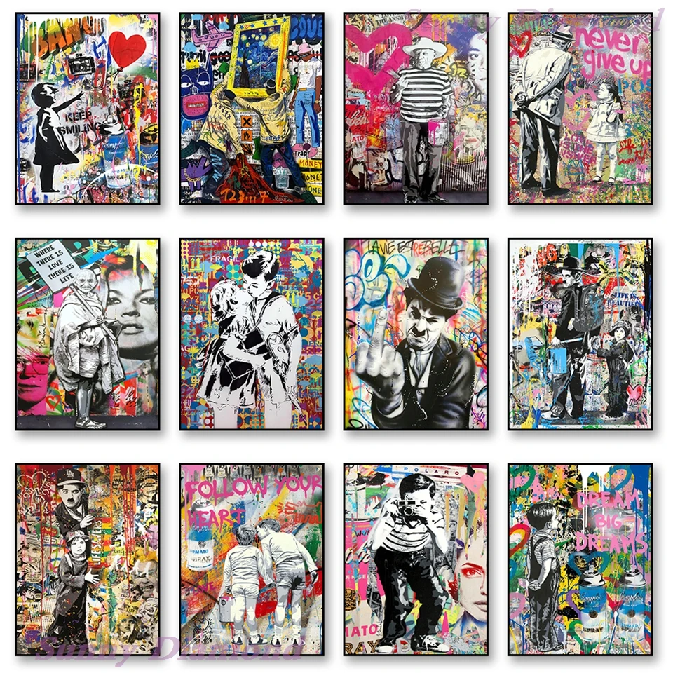 Banksy Graffiti Diy Diamant Malerei Nordic Pop Stil 5D Poster Kreuz Stich Kits Geschenk Wohnzimmer Wand Kunst Bohrer Wohnkultur