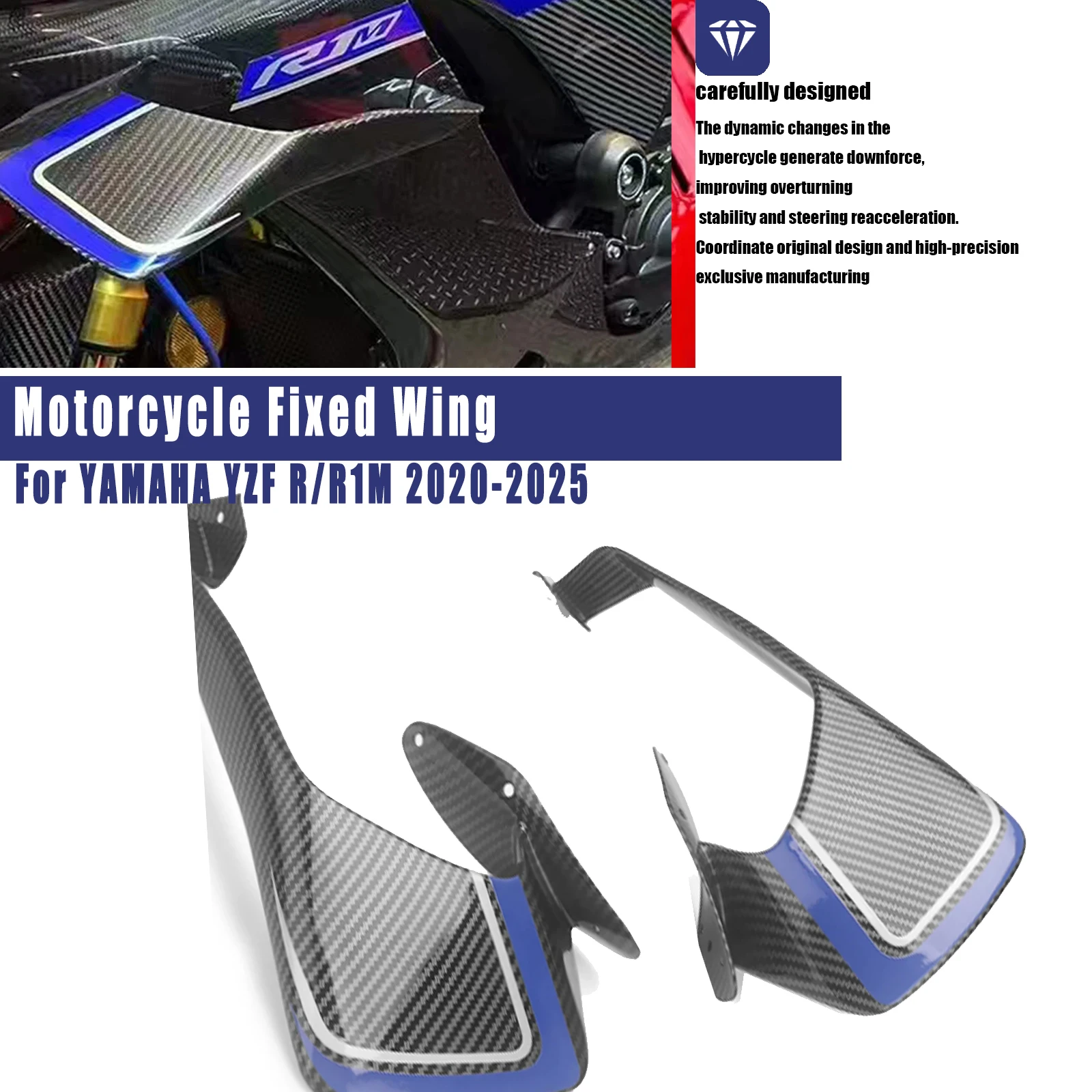 Motorcycle ABS Carbon Fibre High qualityAerodynamic Spoiler Winglet Fairing For Yamaha YZF R1 R1M 2020 2021 2022 2023 2024 2025